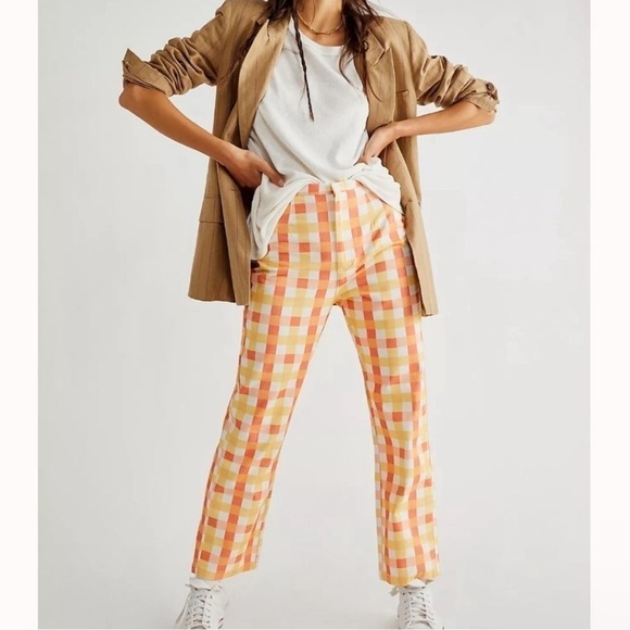 Free People She’s All That plaid pants high waist size 6 colorful funky hipster - Picture 1 of 11
